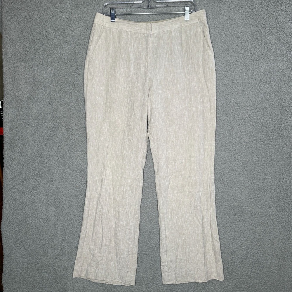 Isaac Mizrahi Women Pants 10 White Cotton Linen‎ Coastal Grandmother Boho Casual